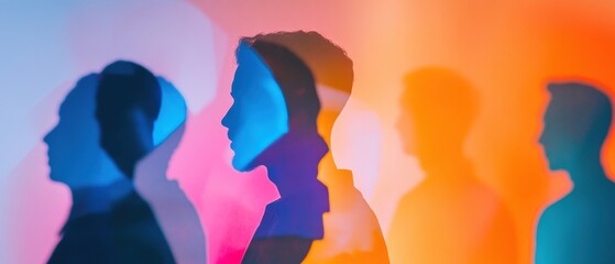 Aufkleber - Vibrant Collaborative Workspaces Abstract Silhouettes and Color Spectrum in Office Setup - Creative Team Dynamics and Modern Visual Identity Solutions