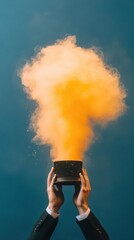 Poster - Mystical Magic Display Vibrant Smoke Erupts from Top Hat Held by Gloved Hands - Enchanted Entertainment Artwork for Modern Event Marketing and Visual Storytelling