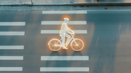 Leinwandbilder - Futuristic Urban Mobility Neon-Bike Installation on City Crosswalk Paving the Way for Smart Transit Solutions in Modern Urban Development