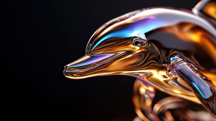 Poster - a close-up view of a glossy dolphin sculpture reflecting vibrant colors against a dark backdrop