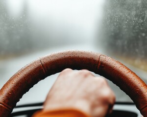 Aufkleber - Modern Road Trip Dashboard Aesthetic Leather Steering Wheel and Smart Navigation Display - Interactive Travel Safety Content for Automotive Technology Enhancement
