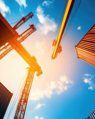 Poster - Sunset Silhouette of Gantry Cranes Dynamic Steel Infrastructure in a Global Portscape - Contemporary Maritime Commerce and Innovative Shipping Solutions