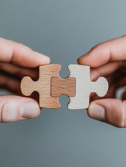 Aufkleber - Modern Business Synergy Hands Passing Wooden Puzzle Piece - Dynamic Innovation Content and Strategic Knowledge Sharing for Creative Collaboration in Professional Settings