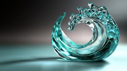 Poster - a stunning glass sculpture resembling a crashing wave, reflecting light and creating shadows