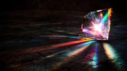 Wall Mural - a vibrant crystal prism casting colorful light patterns on a textured dark surface