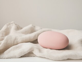 Poster - Minimalist Soft Beige Linen Mockup with Pastel Pink Pumice Stone - Calm Wellness Aesthetic for Skincare Branding and Spa Promotional Design