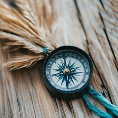 Poster - Rustic Navigation Decor Contemporary Compass and Natural Elements on Weathered Wood - Business Content Creation and Decision-Making Tool Innovation