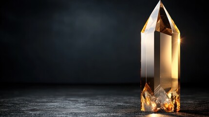 Wall Mural - a stunning crystal prism reflecting warm light against a dark background, showcasing its clarity