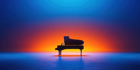 Poster - Orchestral Concert Grand Piano Against Vibrant Gradient Backdrop Capturing Acoustic Elegance for Premium Performing Arts and Event Marketing