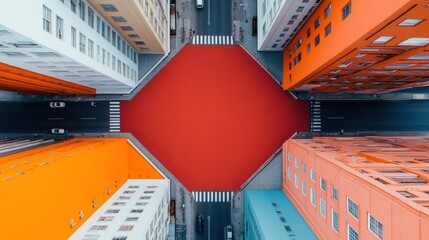 Aufkleber - Aerial Urban Interplay Vibrant Symmetrical Cityscape in Bold Architectural Textures - Modern Infrastructure Mapping and Urban Development Strategies for Smart Cities