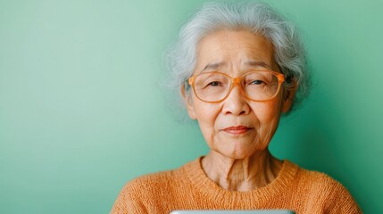Poster - Scandinavian Senior Digital Literacy Elder Woman with Tablet in Cozy Home Setting - Textured Knitwear and Modern Tech Education for Inclusive Design and Aging Market Insights