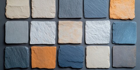 Poster - Slate Texture Grid Display Modern Minimalist Stone Arrangement for Office Environment - Enhancing Design Aesthetics and Commercial Interiors with Natural Materials