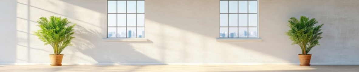 Poster - Biophilic Office Design Minimalist Open Space with Indoor Plant Dividers in Sunlit Workspace - Eco-Friendly Modern Work Environment and Corporate Well-being Concept