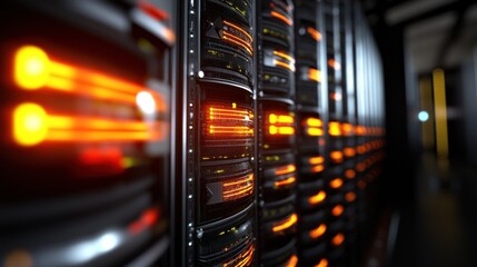 Wall Mural - high-tech data center with glowing servers, showcasing advanced technology and infrastructure