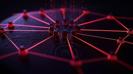 Poster - abstract digital network visualization with glowing connections and nodes on a dark background