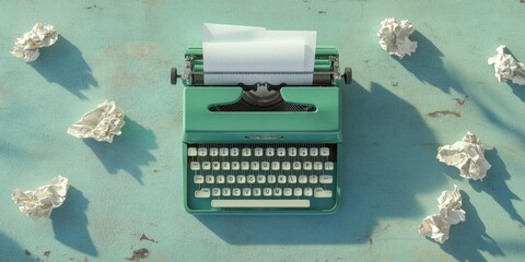 Aufkleber - Retro Minimalism in Creative Writing Vintage Typewriter on Mint Surface for Modern Content Creation - Ideal for Publishing and Advertising Professionals