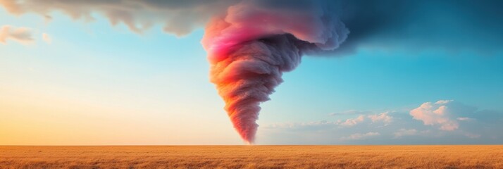 Aufkleber - Vivid Tornado Dynamics Atmospheric Phenomena with Rotating Debris on Sunset Horizon - Visualizing Meteorological Data and Enhancing Weather Forecasting Models