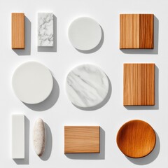 Leinwandbilder - Modern Material Display Geometric Wooden and Marble Tiles on Minimalist Background - Premium Design Content for Interior Styling and Architectural Marketing