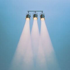 Poster - Streamlined Stage Lighting Design Trio of Industrial Spotlights in Minimalist Metal Finish - Elevating Modern Entertainment Experiences and Dynamic Venue Transformations