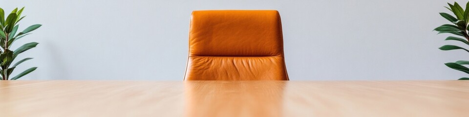 Poster - Mid-Century Modern Office Design Sleek Leather Chair and Wooden Table in Meeting Room - Enhancing Collaborative Spaces for Dynamic Business Strategy and Professional Growth