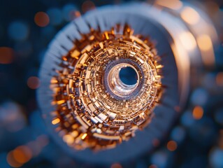 Fototapete - Futuristic Gear-Inspired Lightbulb Core Metallic Mechanics in High-Tech Workspaces - Innovative Design for Digital Transformation and Tech-Driven Creativity