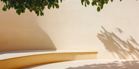 Aufkleber - Minimalist Outdoor Space Design Curved Concrete with Leaf Shadows - Architectural for Sustainable Urban Planning and Wellness-Oriented Content