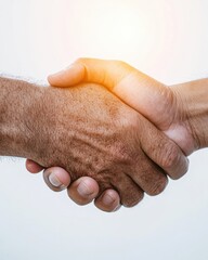 Aufkleber - Inclusive Handshake Close-up Connecting Diverse Hands in Modern Minimalist Setting - Professional Networking and Team Collaboration Visuals for Inclusive Business Relations