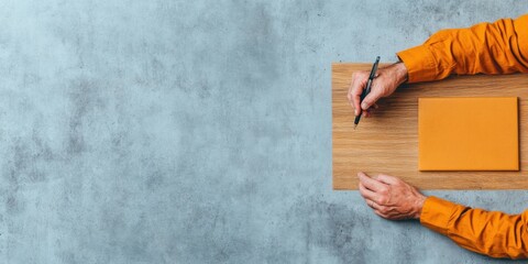 Leinwandbilder - Minimalist Office Aesthetic Professional Document Signing on Wooden Desk with Modern Concrete Texture Recruitment Imagery for Career Growth and Corporate Branding