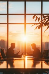 Aufkleber - Modern Workspace Reflections Business Professionals with Digital Reports in Glass-Walled Office - Strategic Planning in Corporate Communications and Healthcare Management