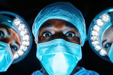 Aufkleber - Cutting-Edge Surgical Precision Diverse Surgeons Under High-Tech Blue Surgical Lighting - Advances in Medical Branding, Hospital Innovation, Emergency Response