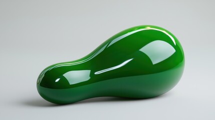 Wall Mural - glossy green abstract sculpture resembling a gourd, set against a minimalist backdrop, showcasing re