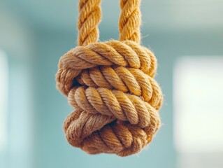 Aufkleber - Industrial Fitness Chic Knotted Battle Rope Close-Up in Sunlit Warehouse Gym - Energetic Content for Dynamic Workout Promotions and Urban Wellness Merchandising