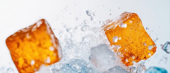 Aufkleber - Vivid Abstract Ice Collision Dynamic Orange and Clear Cubes in Motion - Creative Visual Content and Modern Beverage Marketing for Refreshment Industry Innovation