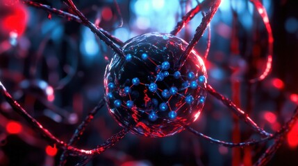 Poster - abstract representation of molecular structure in a vibrant, glowing environment