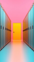 Fototapete - Retro-Futuristic Server Racks Vibrant Data Center with Networking Hardware and Climate Control - Digital Infrastructure Solutions in Tech and Business Innovation