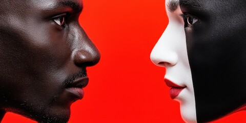 Poster - Contrasting Elegance Bold Dual-Toned Portraits for Innovative Marketing - Textured Details in High-Impact Fashion and Beauty Imagery, Creative Branding Concepts