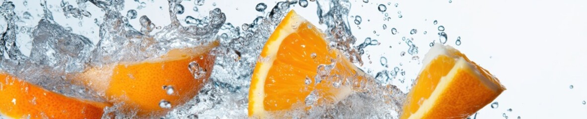 Poster - Vibrant Citrus Splash Dynamic Water Tension and Corona Droplets - Fresh Aesthetic for Beverage Branding and Health Marketing in the Food Industry