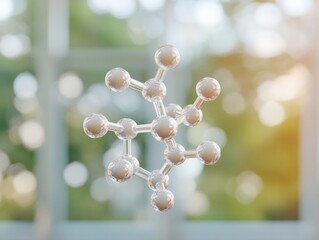 Poster - Futuristic Molecular Visualization Glass Molecular Structure in Sunlit Lab Ambiance - Cutting-Edge Biochemistry Analysis for Scientific Innovation and Research Advancements