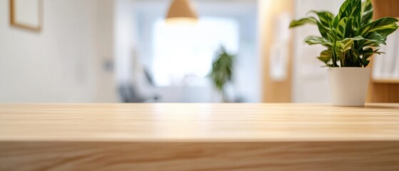 Poster - Calming Cream Wooden Desk Minimalist Display for Healthcare Office - Enhance Professional Image and Patient Comfort with Soft Lighting and Modern Serenity