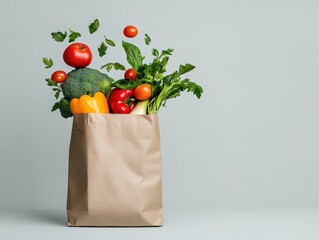 Poster - Rustic Minimalist Food Display Market-Fresh Vegetables in Kraft Paper Bag - Sustainable Shopping Content and Healthy Lifestyle Merchandising for Modern Consumers