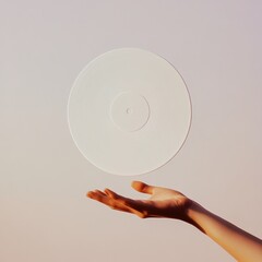 Aufkleber - Modern Optical Illusion Art Floating White Vinyl Record in Minimal Setting for Visual Branding and Creative Marketing Content with Innovative Perspective