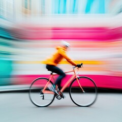 Aufkleber - Vibrant Motion Style Bicycle Courier in Bright Urban Gear Amidst Dynamic Street Art Modern Urban Mobility and Delivery Insight for Logistics Visionaries