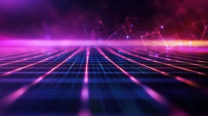 Wall Mural - vibrant abstract landscape with neon grid and dynamic light patterns in a digital universe