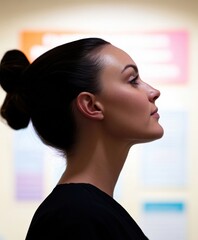 Poster - Contemporary Healthcare Aesthetic Silhouetted Receptionist in Modern Medical Office with Glass Partitions - Professional Service Enhancement and Care Ambiance