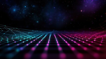 Wall Mural - abstract digital landscape with vibrant lines and dots against a starry background