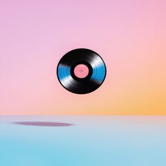 Fototapete - Minimalistic Color Illusion Floating Vinyl in Soft Gradient - Modern Media Art for Digital Marketing and Visual Branding Innovation