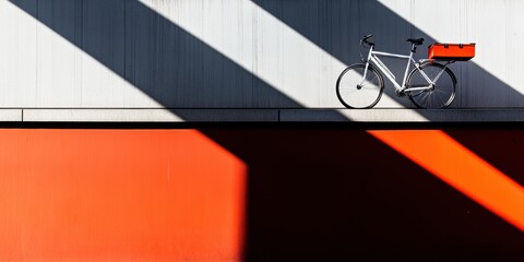 Poster - Contemporary Urban Cycling Sleek Silver Bicycle with Cargo Rack against Industrial Backdrop - Professional Delivery Solutions and Modern Urban Mobility Innovation