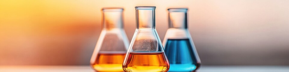 Poster - Gradient Aesthetic Lab Vessels Scientific Glassware on Gradient Backdrop - Modern Analytical Visualization for Innovative Research and Laboratory Marketing