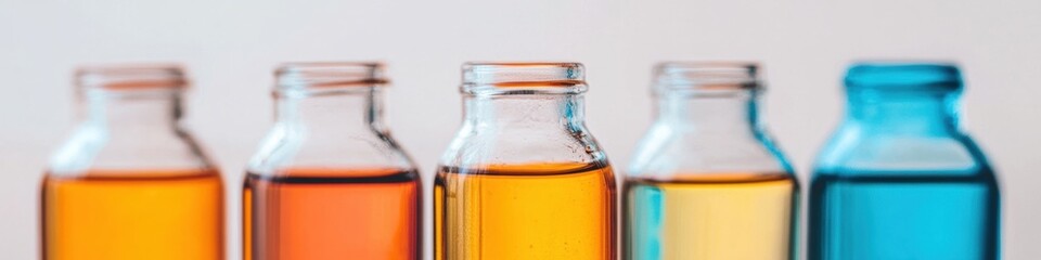 Aufkleber - Vibrant Scientific Aesthetic in Glassware Display - Chemical Solution Hues and Transparency for Modern Lab Marketing and Analytical Content