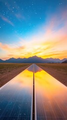 Leinwandbilder - Vibrant Solar Array Gleaming Glass Panels and Maintenance Paths Under Dusk Sky - Industrial Clean Energy Concept and Green Infrastructure for Sustainable Power Solutions